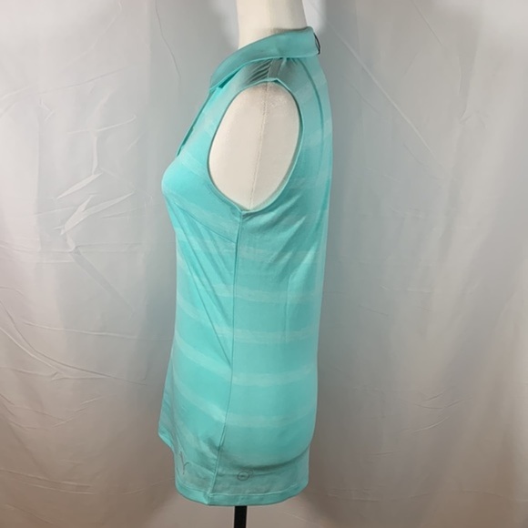 Puma Golf Pounce Blue & White Striped Sleeve Polo Tank Top - Picture 4 of 10